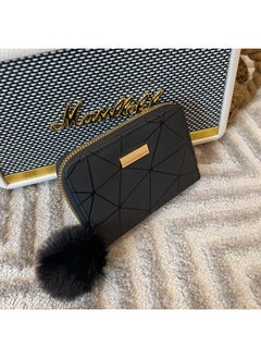 Buy Wallet Women's Rhombic Printed Fashion Korean Mini Bag Fur Ball Bag Hand Small Change Bag in Saudi Arabia