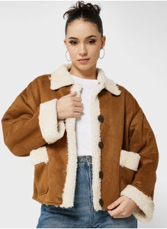 Buy Suede Jacket With Shearling Trims in Saudi Arabia