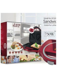 Buy DSP Sandwich Maker Toaster 750W 2pcs Fixed Triangle Plates Non-Stick Coating With Indicator Light, Non-Slip Feet Stand Upright For Storage And Space Saving KC1003 Color Wine in Egypt