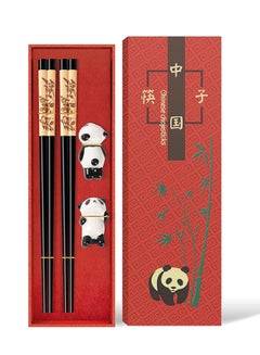 Buy Chopsticks and Chopsticks Panda Holder,2 Pairs Reusable Chopsticks with Delicate box, Washable and Dishwasher Safe, Natural Wooden Chinese Japanese Korean Classic Stylish Easy To Use Non-Slip in Saudi Arabia