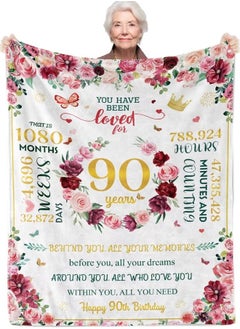 اشتري Gifts for 90 Year Old Woman, 90th Birthday Gifts for Women, Soft Throw Blanket Best Gifts for 90 Year Old Woman Birthday, Happy 90th Birthday Decorations for Women Turning 90 Mom Grandma Wife, 60"X80" في الامارات