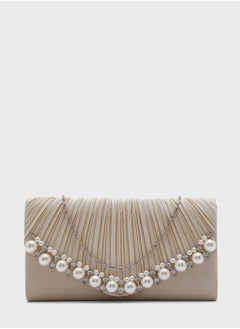 Buy Pearl Trim Pleated Satin Evening Clutch Bag in Saudi Arabia