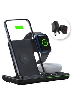 اشتري 3 in 1 Wireless Charging Station, Fast Wireless Charger Stand for Fast Charge, Wireless Charger for Travel Phone Apple iPhone 15 14 13 12 11 X Pro Max AirPods iWatch 8 7 6 5 4 Samsug Galaxy S في الامارات