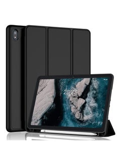 Buy Smart Case Compatible with Nokia T20 Tablet, Smart Cover with Pencil Holder and Soft Baby Skin Silicone Back and Full Body Protection, Auto Wake/Sleep Cover (Black) in Egypt