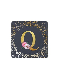 Buy Designer Leather Coasters Mat for Beverage Drinks- Custom Monogram Initial Letter Floral Pattern Alphabet - Q (Grey) in UAE