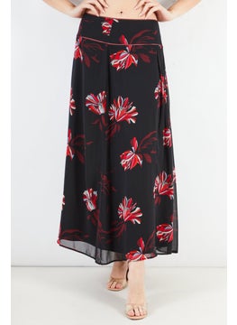 Buy Women Floral Maxi Skirt, Black in Saudi Arabia