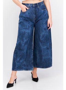 Buy Women Wide Leg Washed Non Stretchable Jeans, Blue in UAE