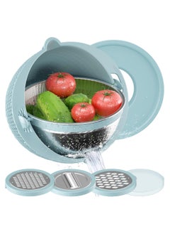 اشتري 4 In 1 Colander with Mixing Bowl Set, Portable Food Strainers and Colanders, Pasta Strainer, Rice Strainer, Fruit Cleaner, Veggie Wash, Salad Spinner, for Washing and Draining Fruit, Vegetables في الامارات