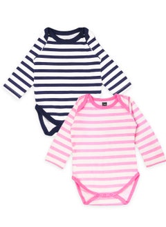 Buy Kidbea  Organic cotton baby Pack of 2 onesies Unisex |Strip- Blue and Strip pink in UAE