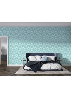 اشتري Green Art Deco Pattern Fabric Wallpaper Covers An Area ​​Up To 4.2Mx3M With Adhesive And Smoothing Tool في مصر