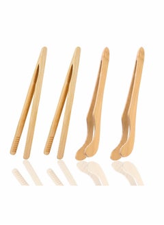 اشتري Bamboo Toaster Tongs, 18 cm/7 inch Wooden Cooking Tongs Kitchen Reusable Toast Tong Classic Wood Food Clip Tongs for Bread Grill Cheese Pickles Tea Fruit- Bamboo Kitchen Utensil Tongs, 4 Pcs في الامارات