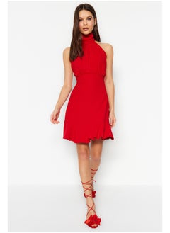 Buy Red Skater Skirt Halter Neck Woven Dress TWOSS21EL1538 in Egypt