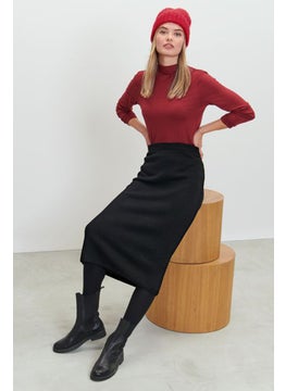 Buy Women Knitted Midi Skirt, Black in UAE