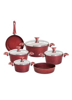 Buy Granite Cookware Set 10 Pieces Red Color in Saudi Arabia