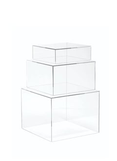 Buy Set of 3 Crystal Clear Acrylic Cube Display Nesting Risers with Hollow Bottoms, Transparent in Saudi Arabia