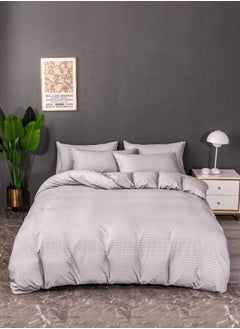 Buy Premium King size Plain Grey Color Striped Design, Bedding Set of 6 Pieces Without Filler in UAE