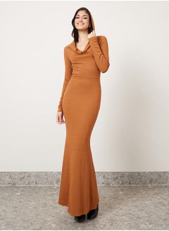 اشتري Cowl Neck Rib Bodycon Maxi Dress with Hood في السعودية