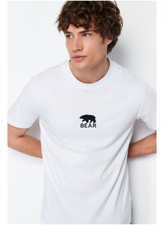 Buy White Men's Regular/Normal Cut Bear/Animal Embroidery  Short Sleeve T-Shirt in Egypt