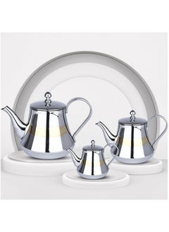 Buy Alpaca 3-Piece Decorative Stainless Steel Teapot Set Silver/Gold in Saudi Arabia