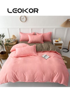 اشتري 4-Piece Fashion and Solid Color Duvet Cover Set Cotton Pink/Brown 200x230cm في السعودية