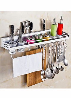 Buy Aluminum Multipurpose Kitchen Utensils Holder Organizer (No Drilling)40cm Storage Stand Kitchen,Wall Mounted Kitchen Organizer Rack Include Spice Rack,Spoon Ladle Hanger,2Xcup in UAE