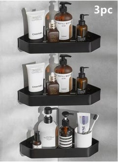 Buy 3-Pieces Bathroom Shelf Shower Shampoo Soap Organizer Wall Mounts Storage Rack Black 33x25x5.2 Centimeter in UAE