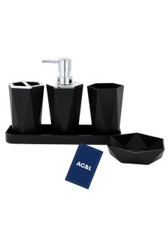 Buy AC&L Bathroom Accessories Set, 5 Pcs Plastic Bathroom Counter Vanity Set, Liquid Soap Dispenser, Toothbrush Holder, Soap Dish, Q tips Tumbler, Vanity Tray, Modern Bathroom Decor Organizer (Black) in UAE