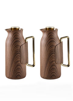 Buy Thermos Set of 2 Pieces for Tea and Coffee from Petros Wooden/Golden Color 1Liter in Saudi Arabia