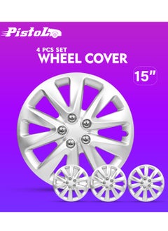 اشتري Wheel Cover Kit PISTOL 15 Inch Hubcaps Set of 4PC Automotive Wheel Cap with Universal Fit - Pistol Silver Colour High Quality في السعودية