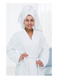 Buy 400 GSM Unisex Cotton Fleece Bathrobe Skin-friendly Zero Twist Breathable Nightgown Simple Hooded Home Clothes White in UAE