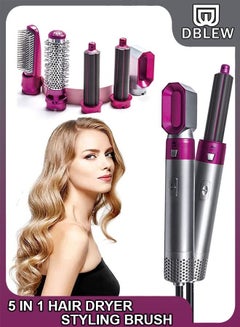 Buy Electric Professional 5 in 1 Hair Dryer Negative Ions Automatic Blower 3 Temperature Levels Detachable Rotating Hot Air Brush Styler with Straightener Volumizer and Curler Combing in UAE