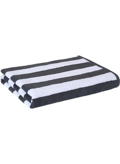 اشتري Cotton Large Beach/Bath Towel 1Pc, 100Cm X 180Cm Oversized Towel, Cabana Stripe Towel Is Highly Absorbent & Quick Dry, Suitable For Bath, Beach, Pool & Spa, Pack Of 1, Grey Color في السعودية