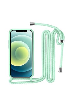 Buy Necklace Case for iPhone 12 Pro Max Cover with Neck Strap Phone Chain Case Crossbody Necklace with Cord Transparent Silicone Case with Adjustable Lanyard Case Strap - Mint Green in UAE