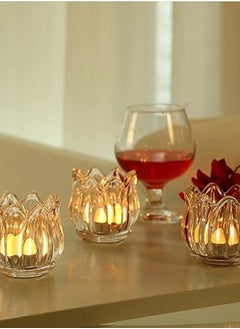 Buy Vintage Crystal Candle Holder Candles for Party Decoration Office Clear Glass Tabletop Flower Holder Decorative Clear Candle Holders Lily Decorations Outdoor 3pcs in Egypt