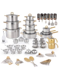 Buy Cookware Set 135 Pieces - Pure 18/10 Stainless Steel Complete Kitchen Set - Induction Base Pots and Pans Set - Non-Toxic, 100% PFOA, PTFE & PFOS Free - Oven Safe Kitchenware Sets in UAE