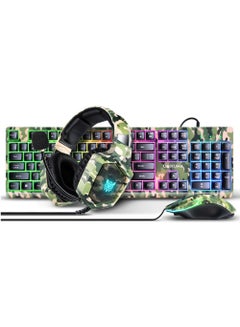Buy 3-In-1 Gaming Keyboard Mouse Combo with Headphone,RGB  Light Gamer Headset Keyboard Mice for PC Gaming Camouflage Green in Saudi Arabia