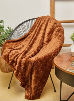 Buy Burnt Orange Grid Fleece Blanket 220X230Cm in UAE