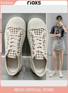 Buy Women's Casual Canvas Low Top Sneakers Classic Lace Up Lightweight Shoes Fashion Breathable Flat Shoes in Saudi Arabia