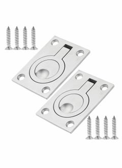 اشتري Square Flush Pull Ring Handles, 2 Pack Stainless Steel Hidden Recessed Furniture Handle, Recessed Boat Hatch Latch Cabinet Flush Mount Lifting Ring Pull Handle (2.44 x 1.73 Inch) في الامارات