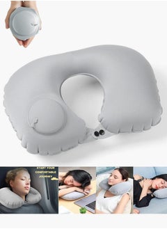 Buy Neck Pillow, Inflatable Travel Pillow with Built-in Pump, Neck Support Pillow, Soft Comfortable U-Shaped Pillow for Sleep and Rest On Airplanes, Trains, In Office, For Camping, Trips(Grey) in UAE