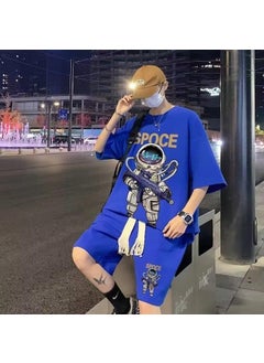 Buy 1 x 5 pcs Mens Harajuku Casual Set Summer Trendy T-shirt Shorts Blue in Saudi Arabia