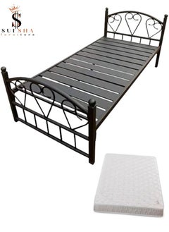 Buy Full Heavy Duty Single Steel Bed With Medical Mattress Black 90x190Cm in UAE