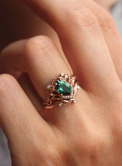 Buy Emerald Stone 2 set rose gold plated ring in Egypt