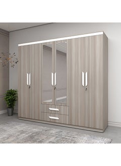 Buy Newport 6-Door Wardrobe with 2 Drawers and Mirrors 55 x 210 x 240 cm in Saudi Arabia