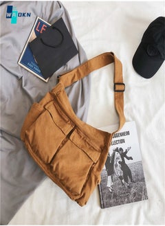 Buy Unisex Retro Canvas Large-capacity Crossbody Bag for Students, Fashionable Workwear Style Shoulder Bag for Men and Women, 98% Cotton, Lint-free Ball Multi-pocket Tote Bag(Brown) in Saudi Arabia