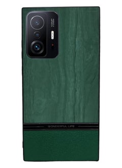 Buy Shockproof Wood Grain Skin PU and TPU Shockproof Luxury Phone Case for Xiaomi Mi 11T/ Mi 11T Pro (Green) in Egypt