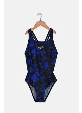 Buy Women One Piece Graphic Print Swimsuit, Black and Blue in Saudi Arabia