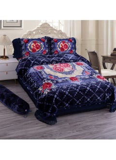 Buy Blanket Set of 5 Pieces 220 x 240CM 2 Ply Premium Blanket With Bedspread Pillowcase And Neck Roll in UAE