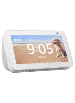 اشتري Echo Show 5 (2rd Gen, 2021 release)  Smart display & alarm clock with clearer sound  Use your voice to control smart home devices, play music or the Quran, & more (speaks Khaleeji)  White في الامارات