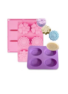 اشتري 3 Pack Silicone Soap Molds 6 Cavities Silicone Soap Mold Rectangle Oval and Flower Shapes Soap Molds Perfect for Soap Making Handmade Cake Chocolate Biscuit Pudding ( Random Color ) في السعودية